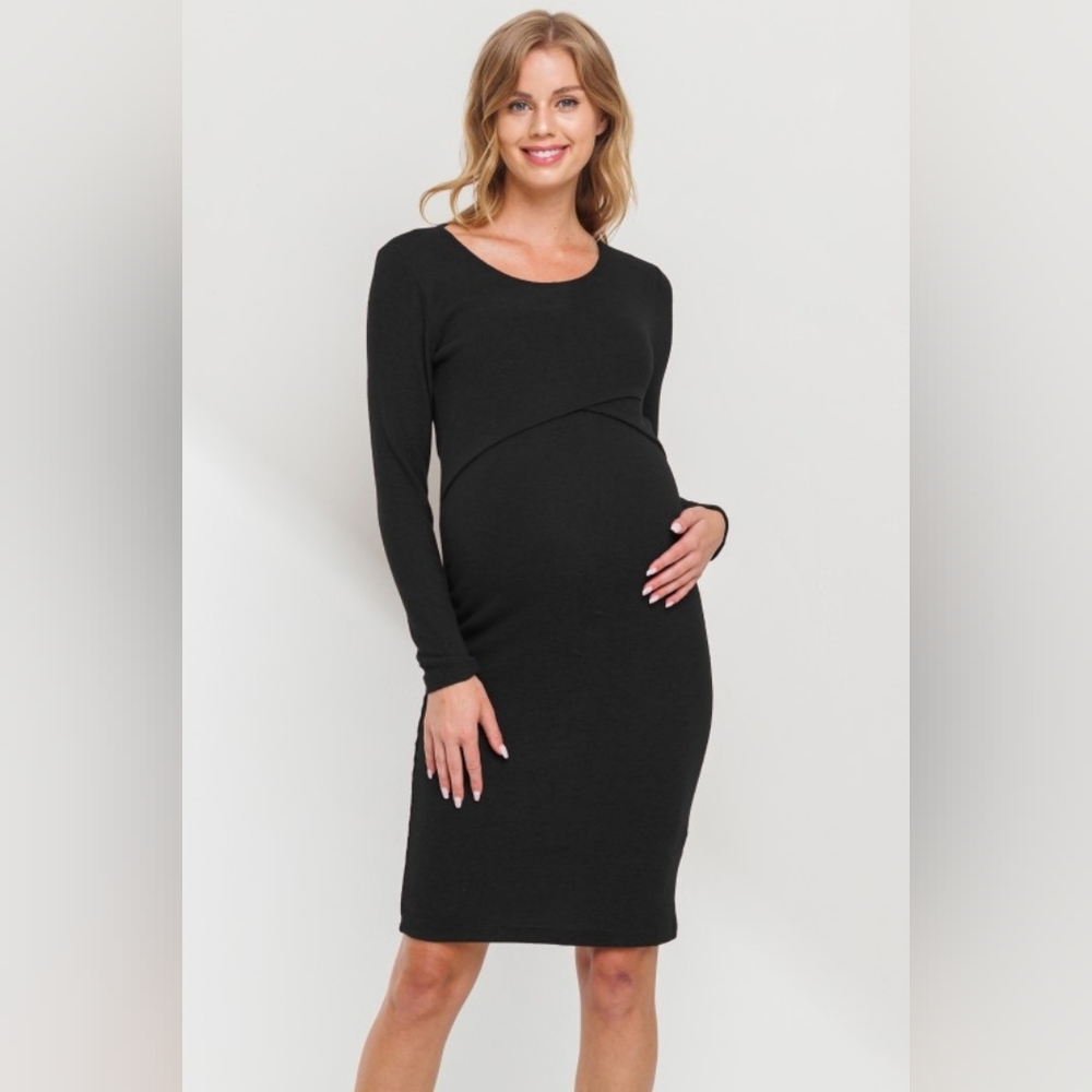 Pinkblush Maternity Dress NWT Black Nursing Long Sleeve
